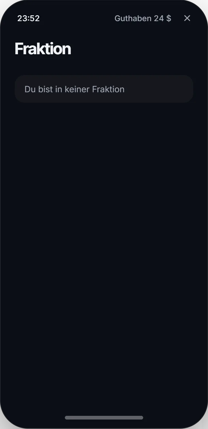 Ohne Fraktion zeigt die App nur einen Hinweis