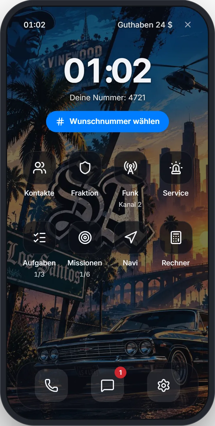 Der Homescreen mit dem neuen Hintergrund