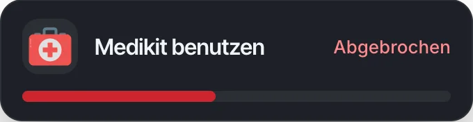Abgebrochen: der Balken bleibt rot stehen