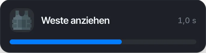 Weste anziehen, der Balken läuft