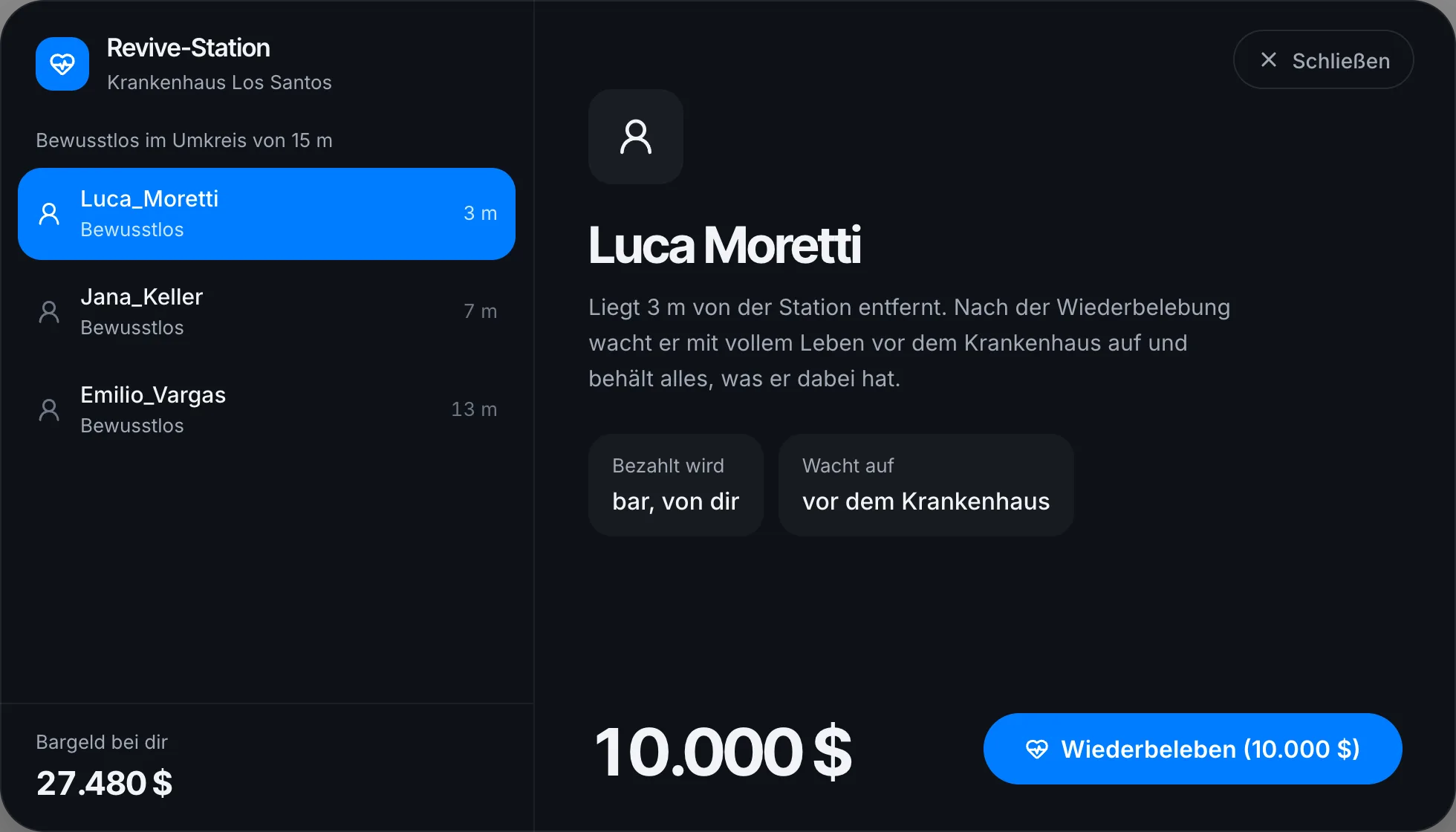 Drei Bewusstlose im Umkreis, gewählt der nächste