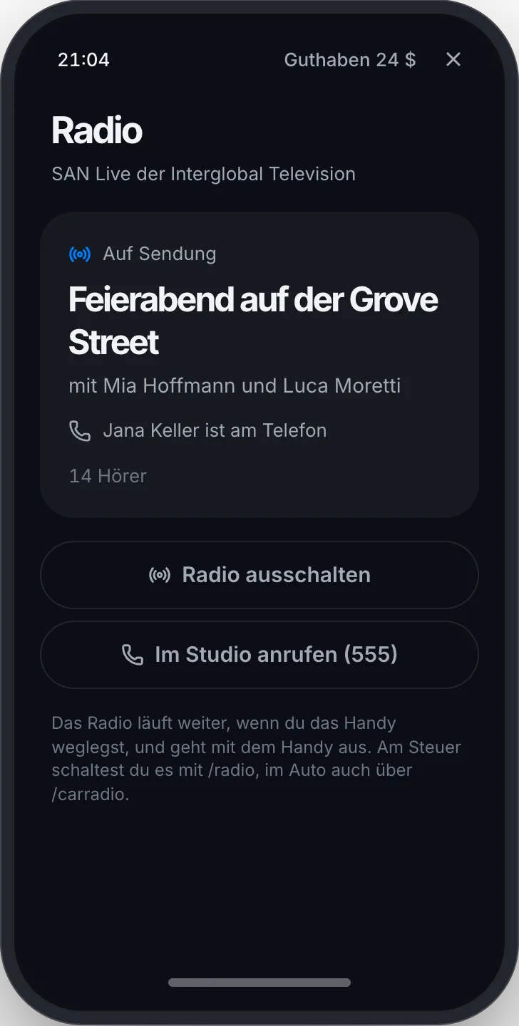 Die App Radio im Handy während einer Sendung