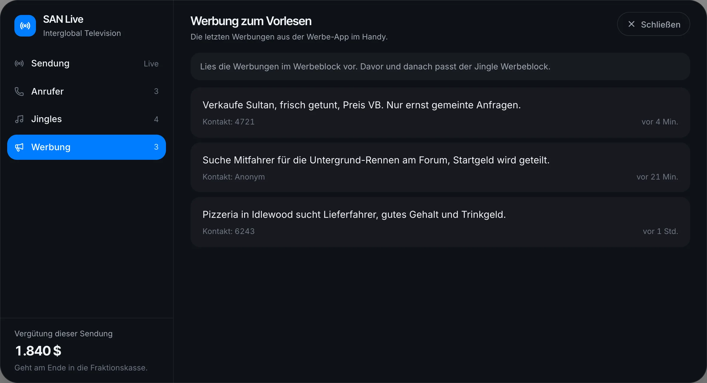Die letzten Werbungen zum Vorlesen