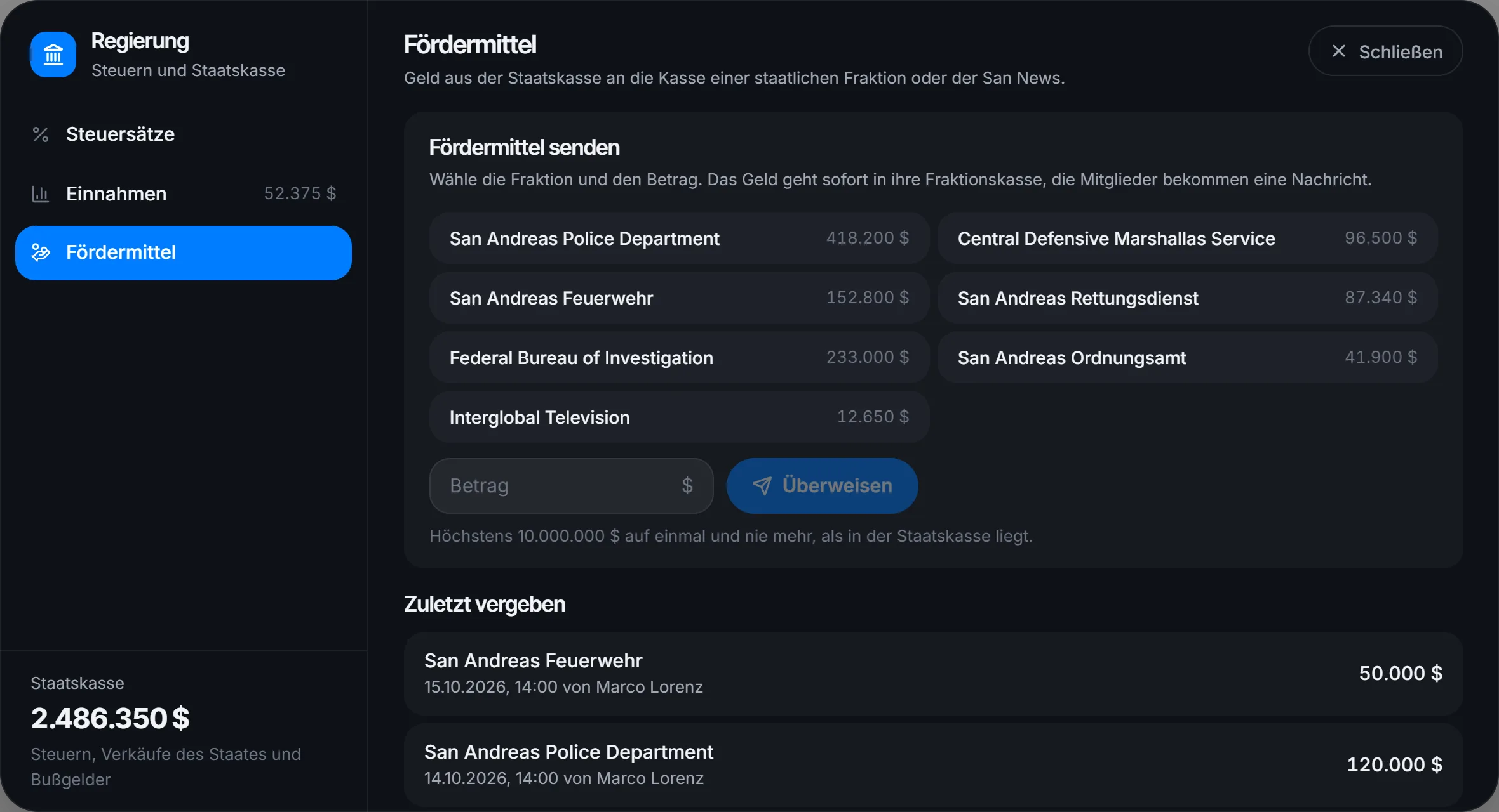 Fördermittel aus der Staatskasse an die Fraktionen