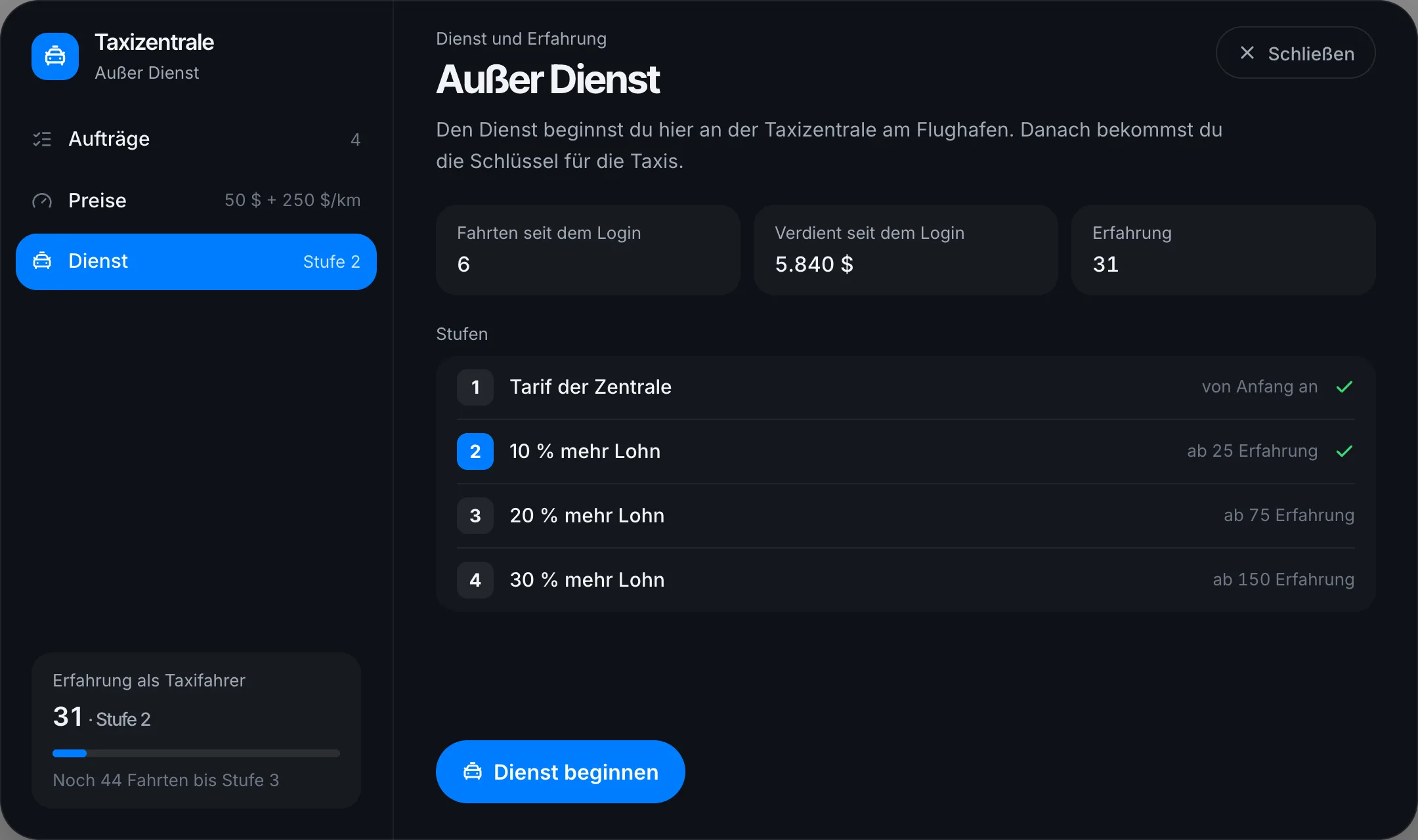 Den Dienst beginnst du an der Zentrale