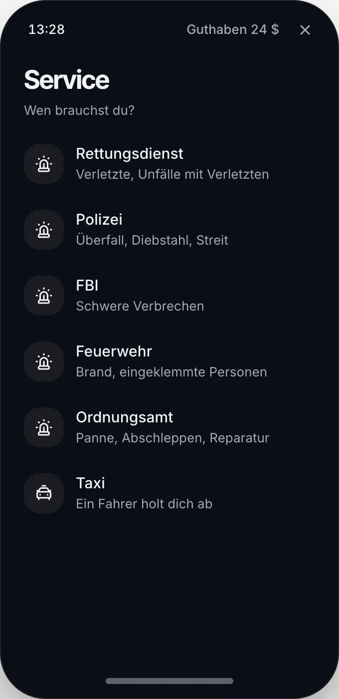 Taxi rufen in der Service-App im Handy