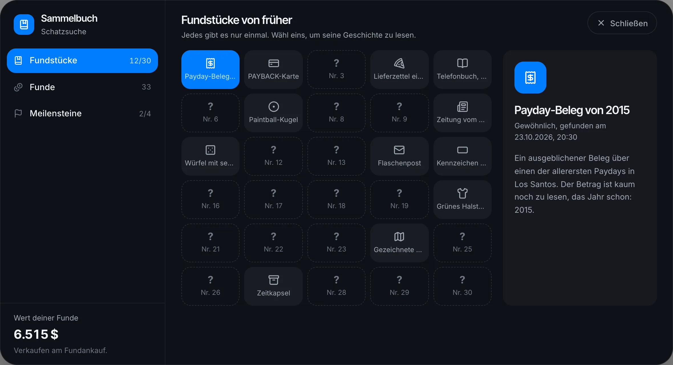 Das Sammelbuch mit den Fundstücken von früher