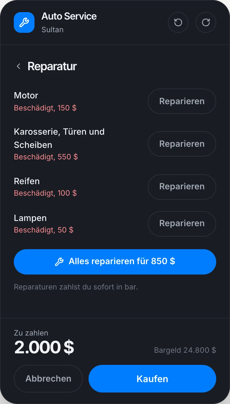 Reparatur einzeln oder alles auf einmal