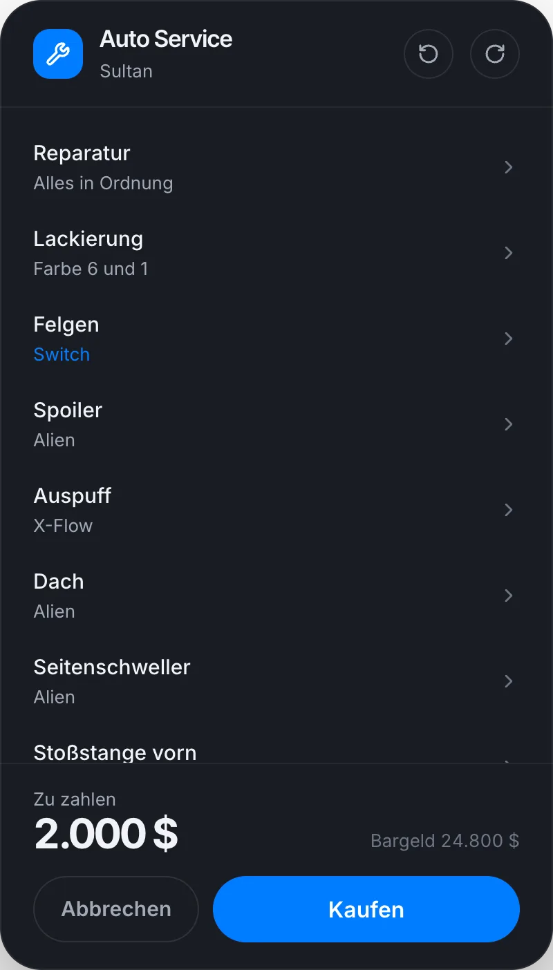 Übersicht mit allen Kategorien und der Kasse