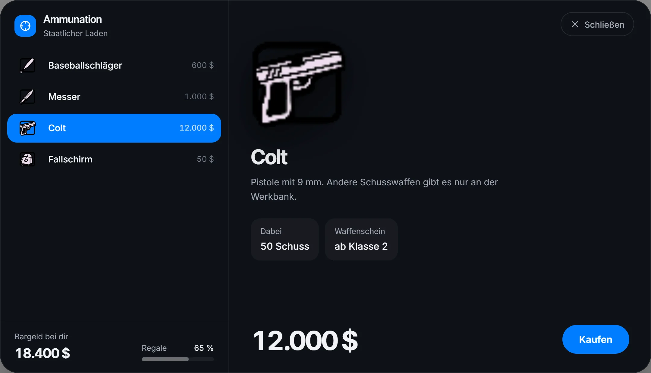 Das neue Sortiment im Ammunation