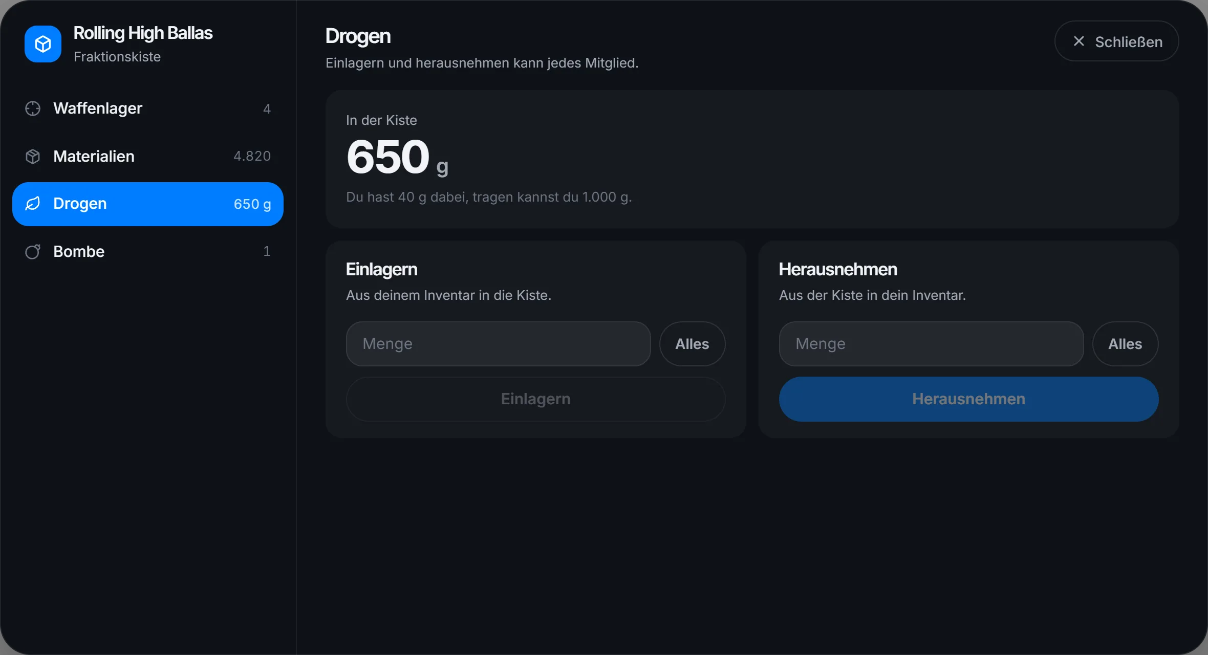 Drogen wie bisher in der Kiste