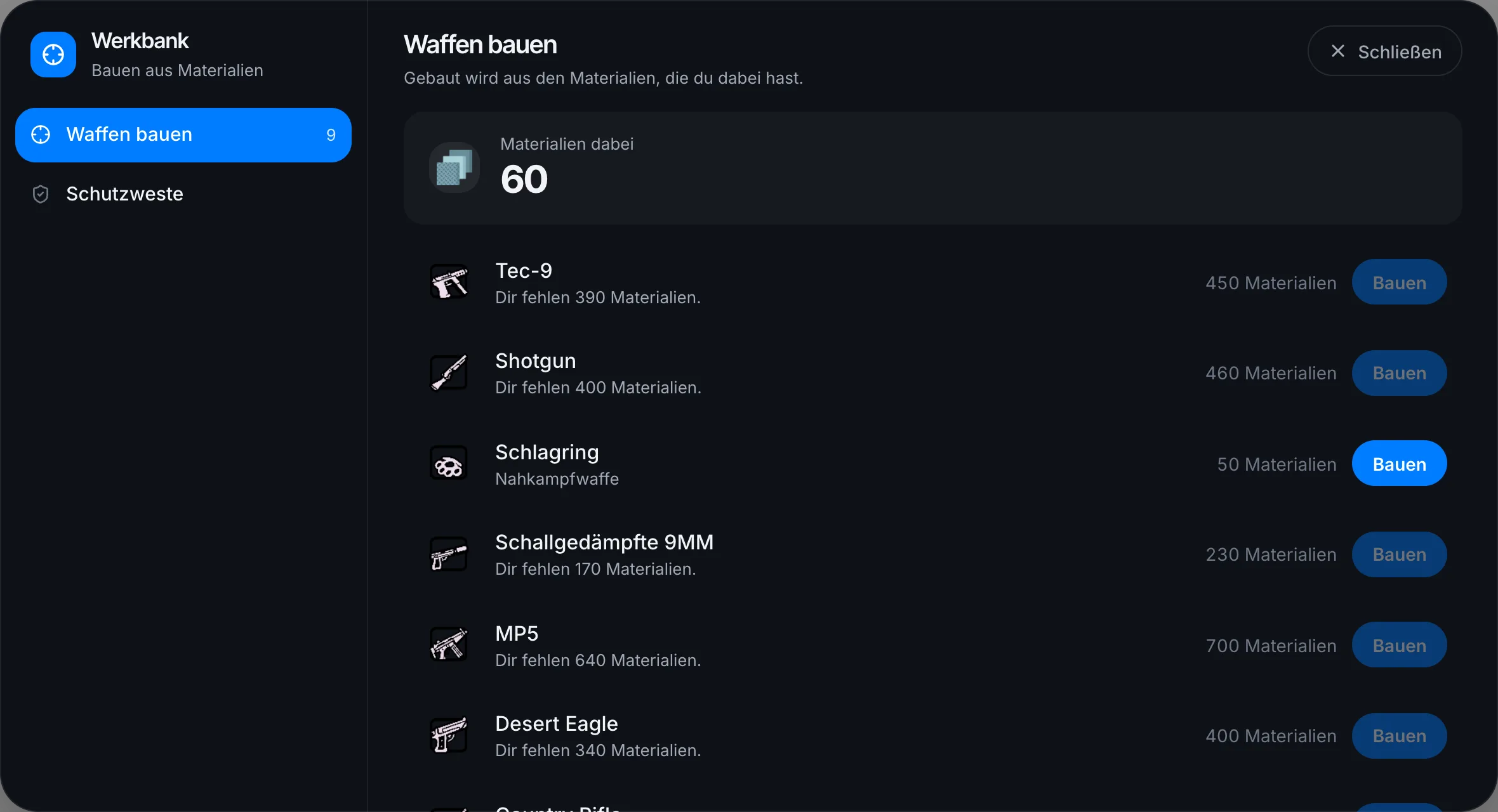 Fast keine Materialien dabei